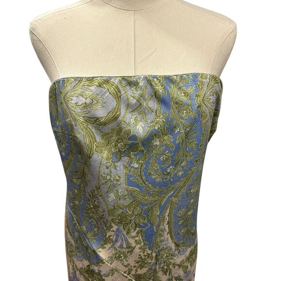 Y2K Strapless Floral Print Maxi Dress Ruffle Slit Cottagecore Boho Festival Sz L - Picture 7 of 16